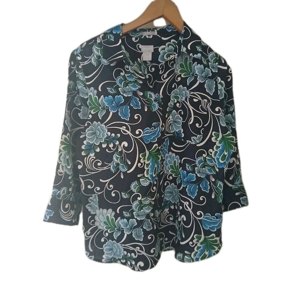 Chico's 100% Linen No Iron Button Down Blouse